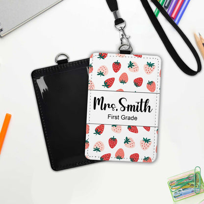Custom Teacher ID Badge Holder ID Holder Teacher Apple Strawberry, Personalized Teacher Gift, Teacher Appreciation Gift, Back To School Gift