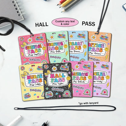 Personalized Teacher Hall Pass With Lanyard, Bathroom Pass Nurse Pass, Classroom Hall Pass Composition Book Theme, Teacher Appreciation Gift