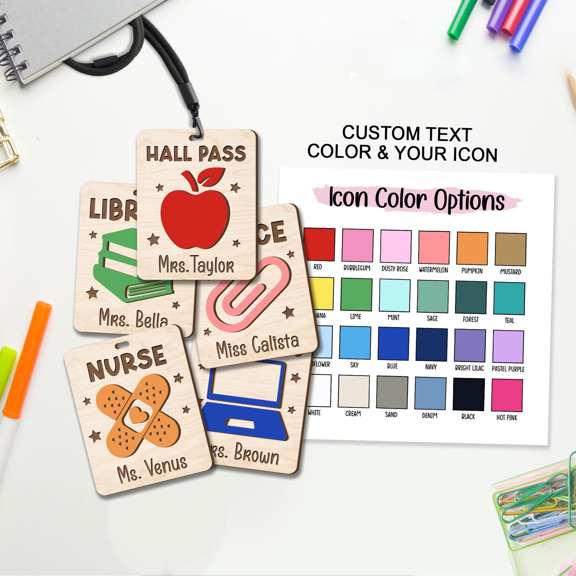 Custom Class Room Hall Passes, Teacher Hall Pass With Lanyard, Bathroom Pass, Nurse Pass, Back To School Gift, Teacher Appreciation Gift
