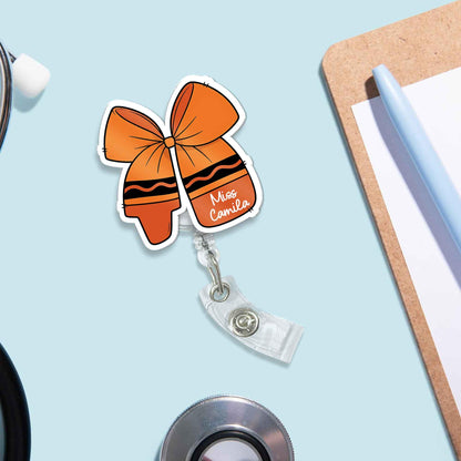 Custom Teacher Badge Reel Name, ID Holder Teacher Pencil Paper Bow, Retractable Badge Reel, Teacher Appreciation Gift, Back to School Gift