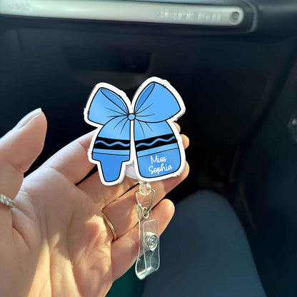 Custom Teacher Badge Reel Name, ID Holder Teacher Pencil Paper Bow, Retractable Badge Reel, Teacher Appreciation Gift, Back to School Gift