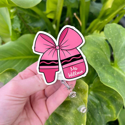 Custom Teacher Badge Reel Name, ID Holder Teacher Pencil Paper Bow, Retractable Badge Reel, Teacher Appreciation Gift, Back to School Gift