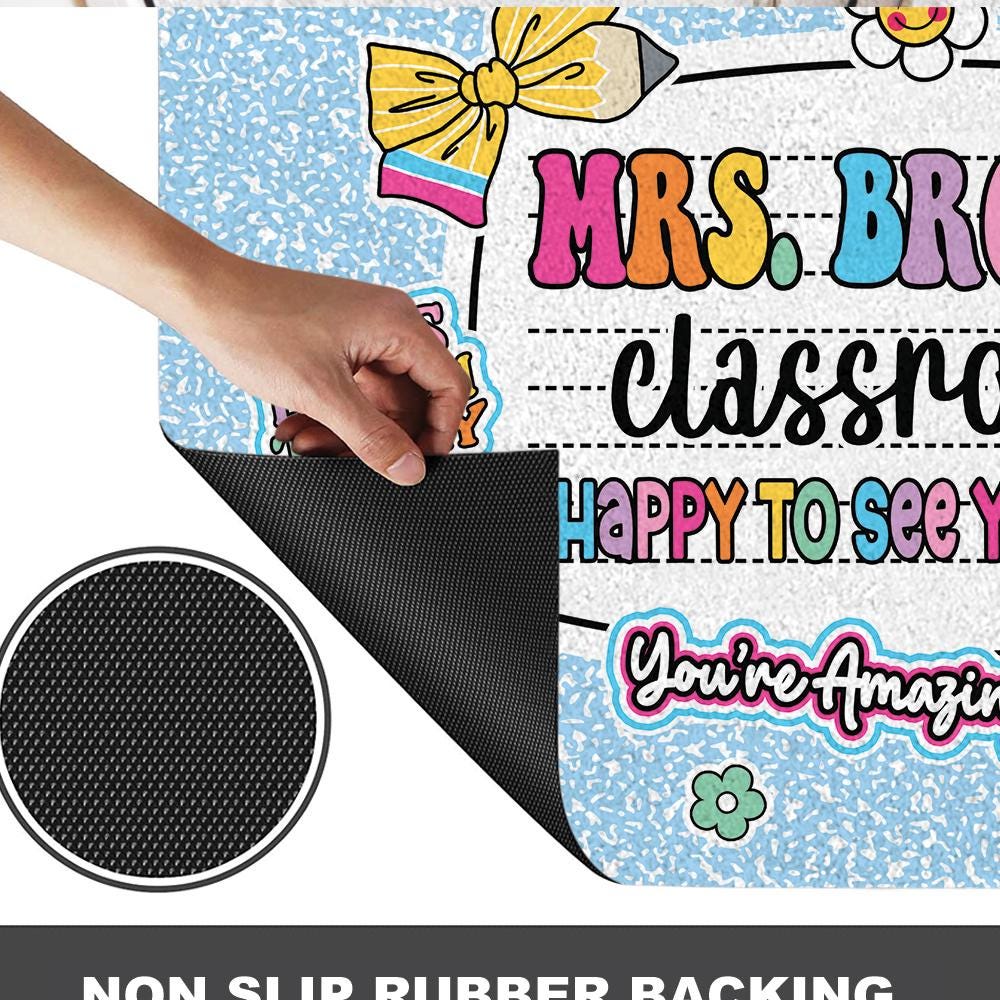 Personalized Teacher Classroom Doormat, Composition Notebook Classroom Office Doormat, Back to School Decor, Teacher Appreciation Gifts