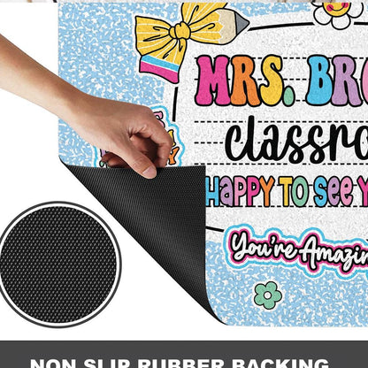 Personalized Teacher Classroom Doormat, Composition Notebook Classroom Office Doormat, Back to School Decor, Teacher Appreciation Gifts