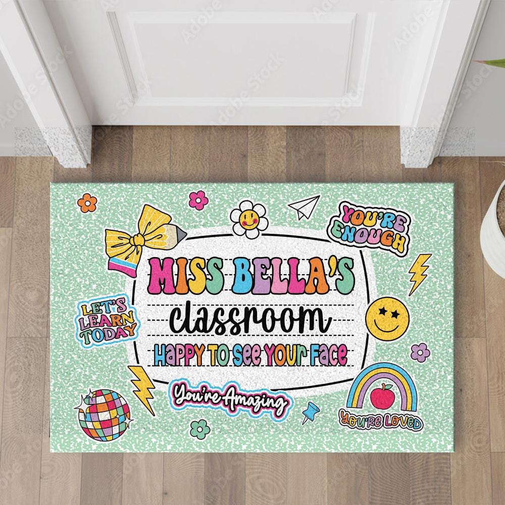 Personalized Teacher Classroom Doormat, Composition Notebook Classroom Office Doormat, Back to School Decor, Teacher Appreciation Gifts