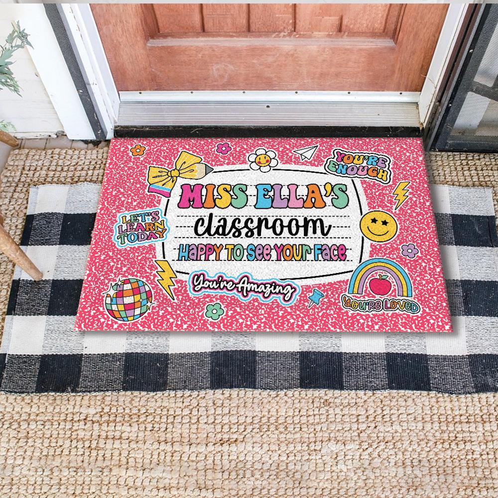 Personalized Teacher Classroom Doormat, Composition Notebook Classroom Office Doormat, Back to School Decor, Teacher Appreciation Gifts