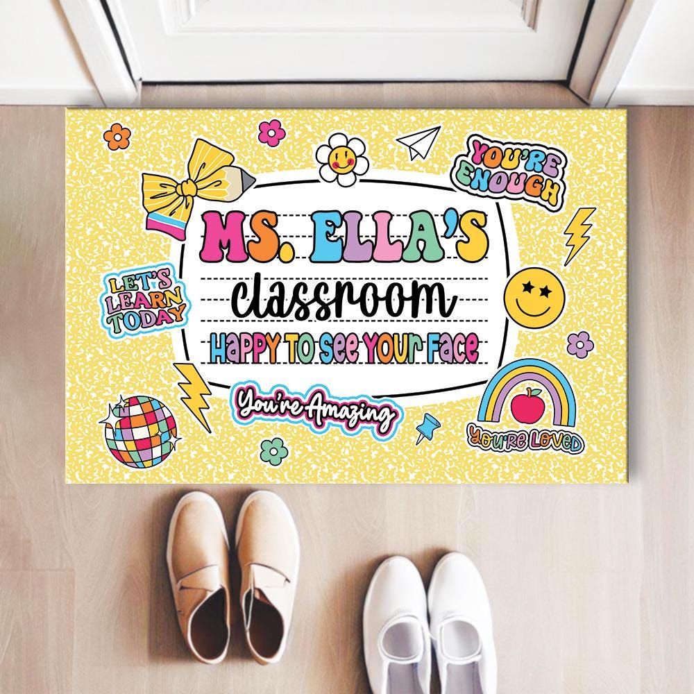 Personalized Teacher Classroom Doormat, Composition Notebook Classroom Office Doormat, Back to School Decor, Teacher Appreciation Gifts