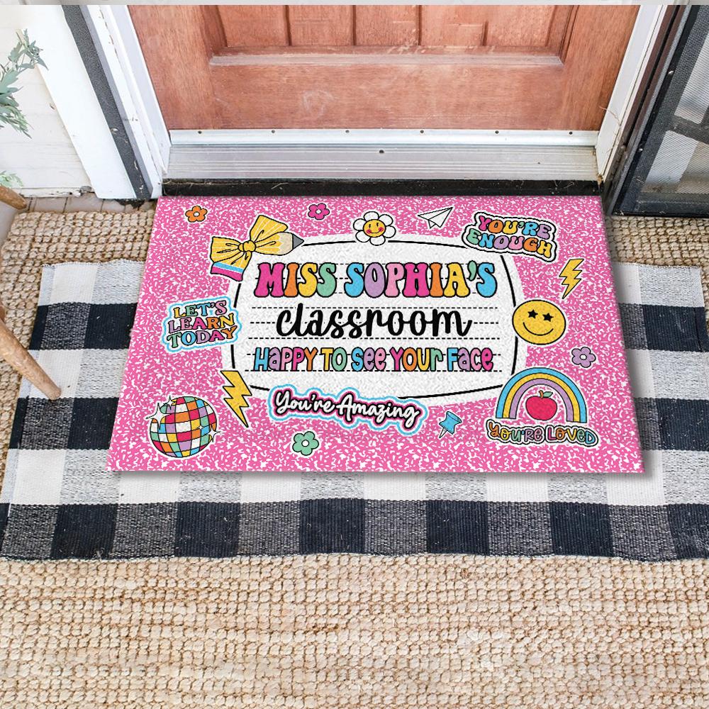Personalized Teacher Classroom Doormat, Composition Notebook Classroom Office Doormat, Back to School Decor, Teacher Appreciation Gifts