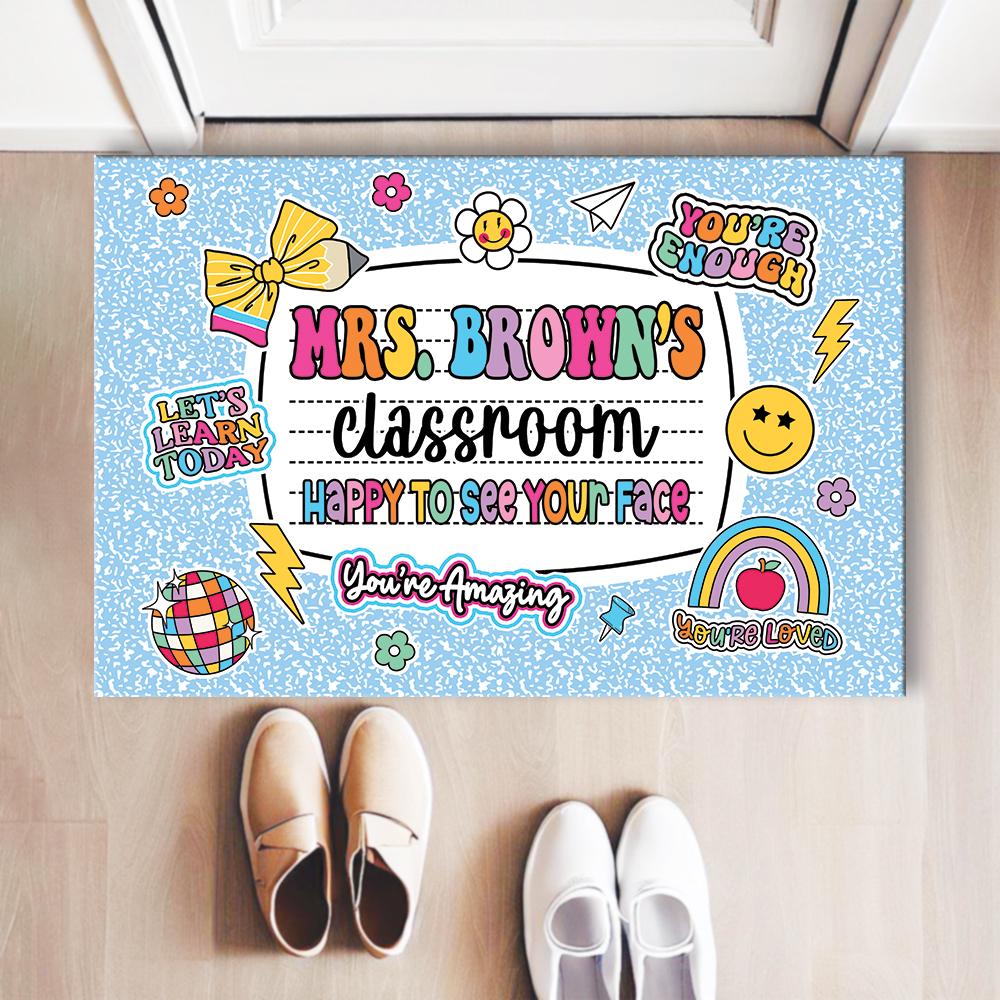 Personalized Teacher Classroom Doormat, Composition Notebook Classroom Office Doormat, Back to School Decor, Teacher Appreciation Gifts