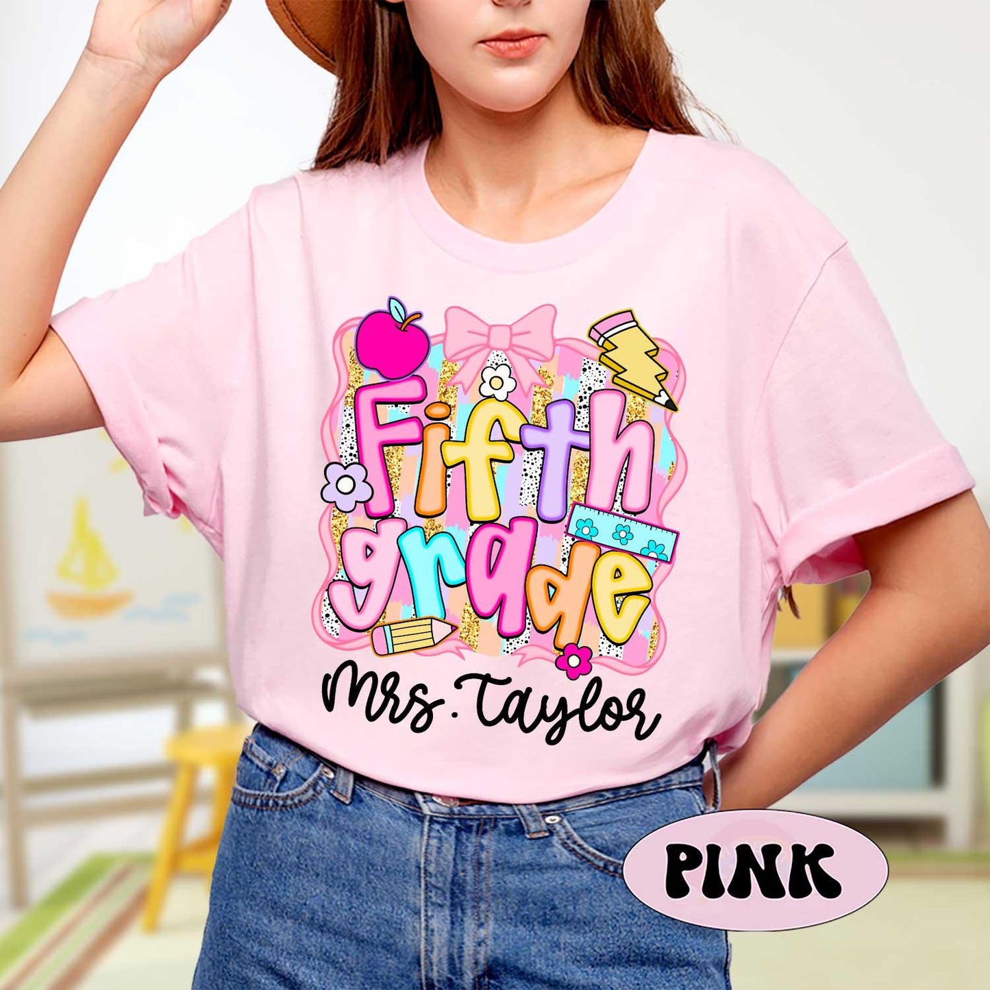 Personalized Teacher Shirt, Custom Grade, Back To School Cotton Tee