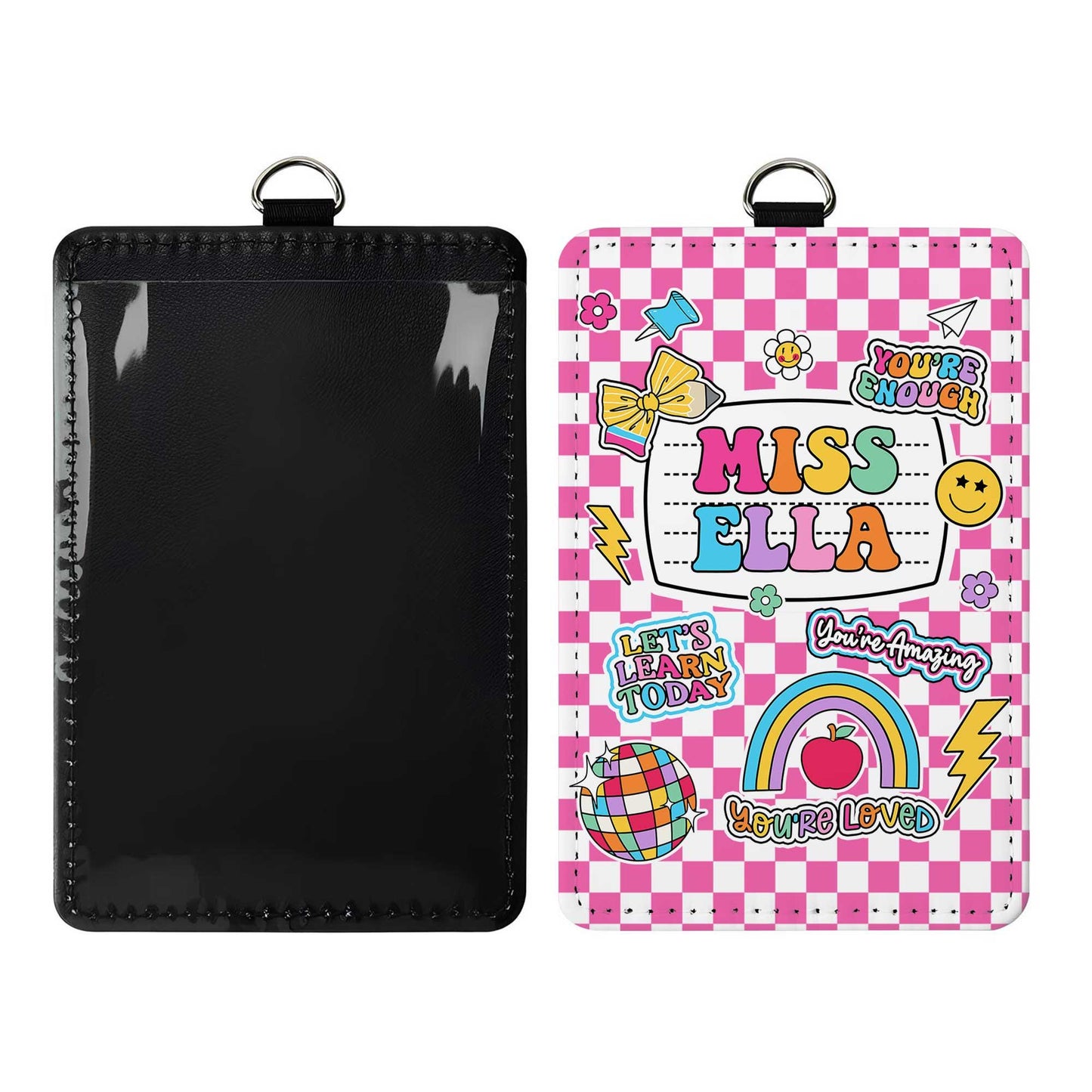 Teacher ID Badge Holder, Teacher Appreciation Gift, Custom ID Holder School Supply Theme, Teacher Lanyard With Name, Back To School Gift