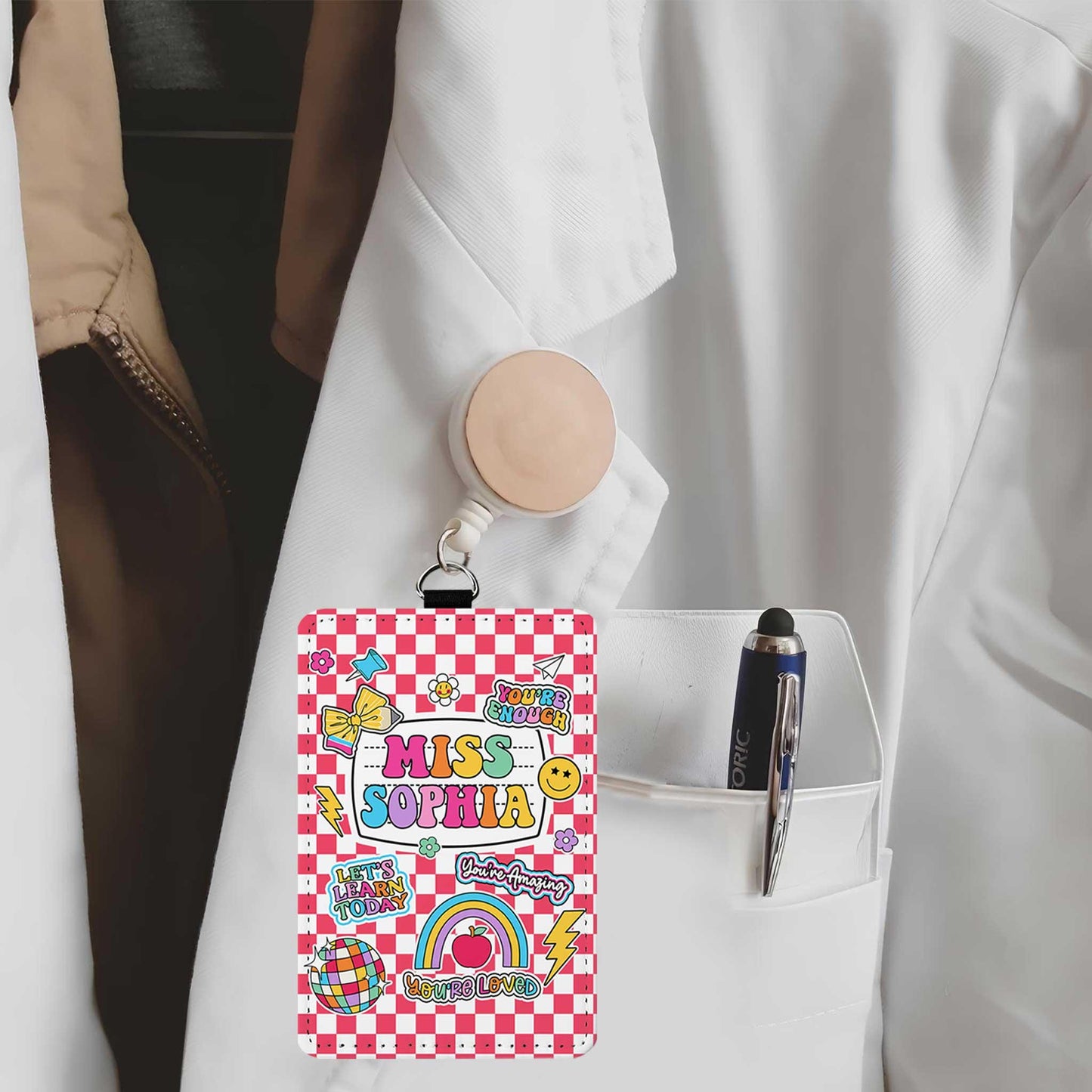 Teacher ID Badge Holder, Teacher Appreciation Gift, Custom ID Holder School Supply Theme, Teacher Lanyard With Name, Back To School Gift