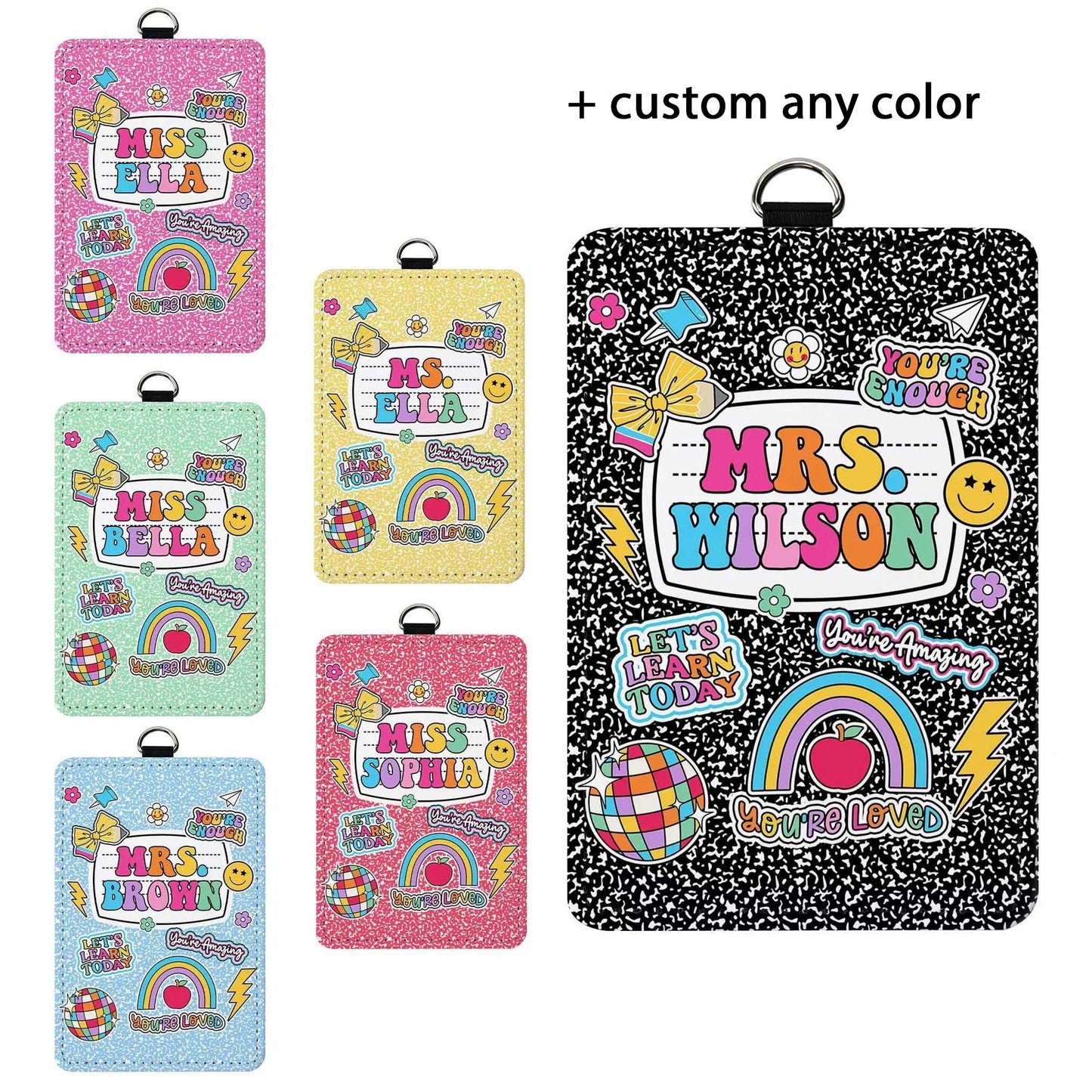 Personalized Teacher ID Badge Holder, Teacher Gift, Teacher Appreciation Gift, Back To School Gift, ID Holder Custom School Supply Theme