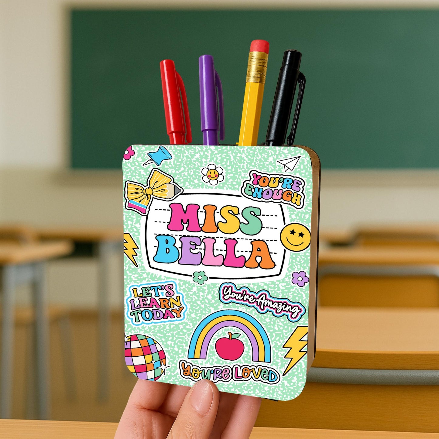 Custom Teacher Pencil Holder Composition Book, Teacher Gift, Teacher Appreciation Gift, Back To School Gift, Teacher Desk Name Pen Holder