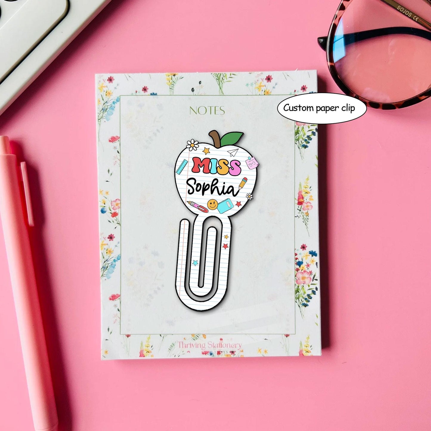 Custom Teacher Paper Clip Acrylic, Custom Made Apple Teacher Jumbo Paper Clips, Teacher Gift, Back To School Gift, Teacher Appreciation Gift