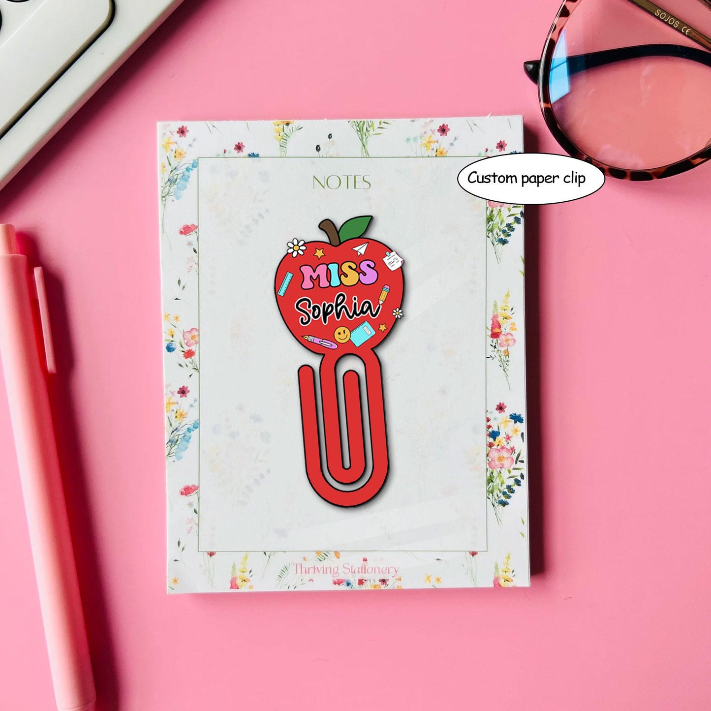 Custom Teacher Paper Clip Acrylic, Custom Made Apple Teacher Jumbo Paper Clips, Teacher Gift, Back To School Gift, Teacher Appreciation Gift