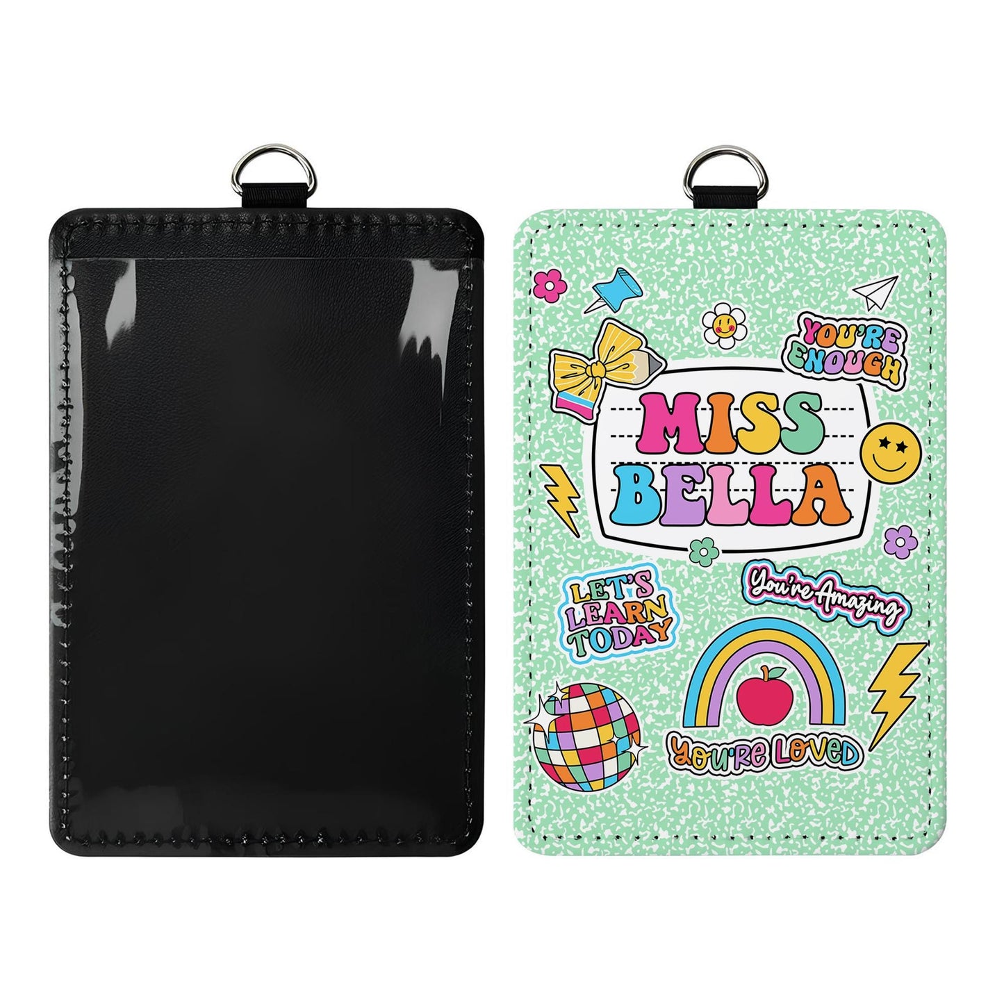 Teacher ID Badge Holder, Teacher Appreciation Gift, Back To School Gift, Teacher Lanyard With Name, Custom ID Holder School Supply Theme