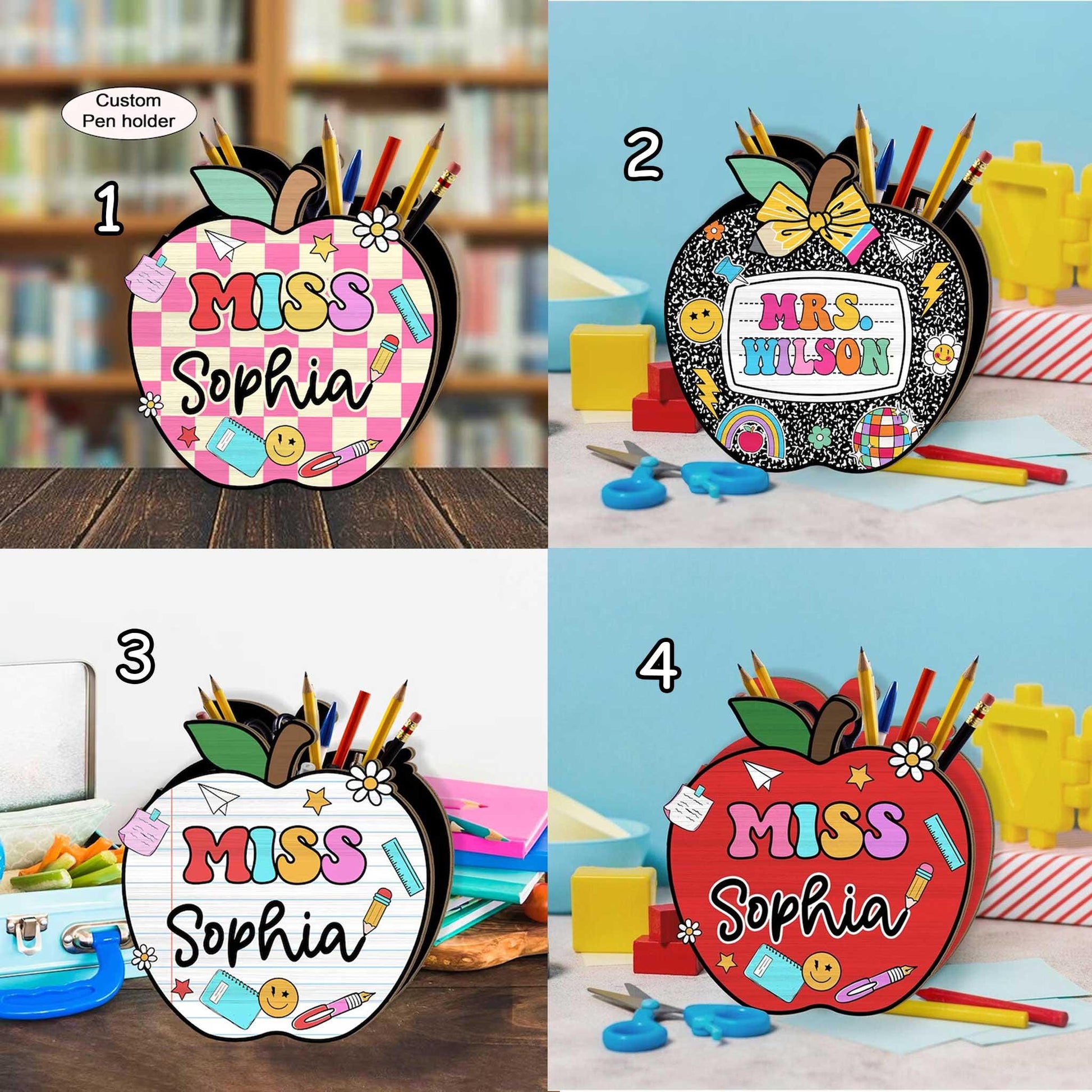 Custom Teacher Pencil Holder, Teacher Gift, Teacher Appreciation Gift, Back To School Gift, Teacher Desk Decor Apple Gift for Teacher