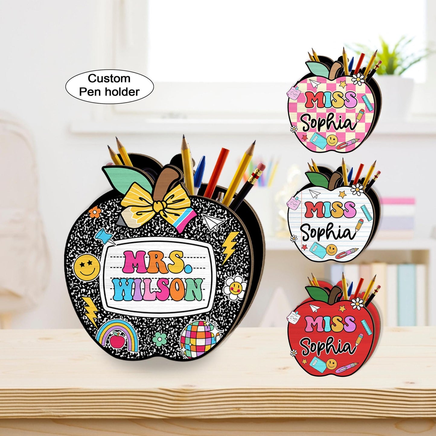 Custom Teacher Pencil Holder, Teacher Gift, Teacher Appreciation Gift, Back To School Gift, Teacher Desk Decor Apple Gift for Teacher