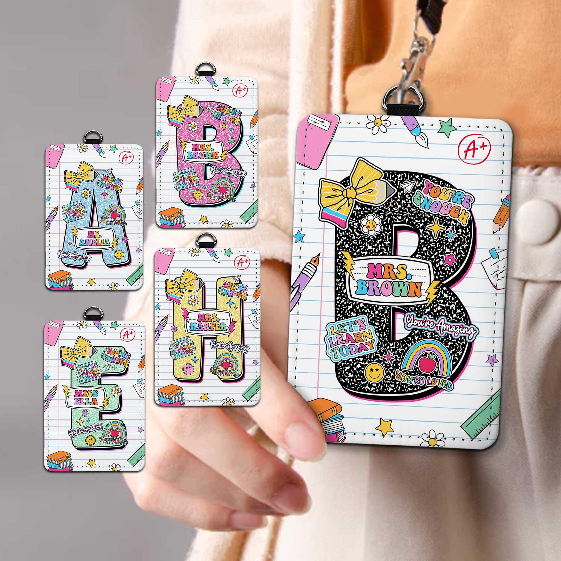 Personalized Teacher ID Badge Holder, ID Holder Custom School Supply Theme, Teacher Gifts, Teacher Appreciation Gift, Back To School Gift