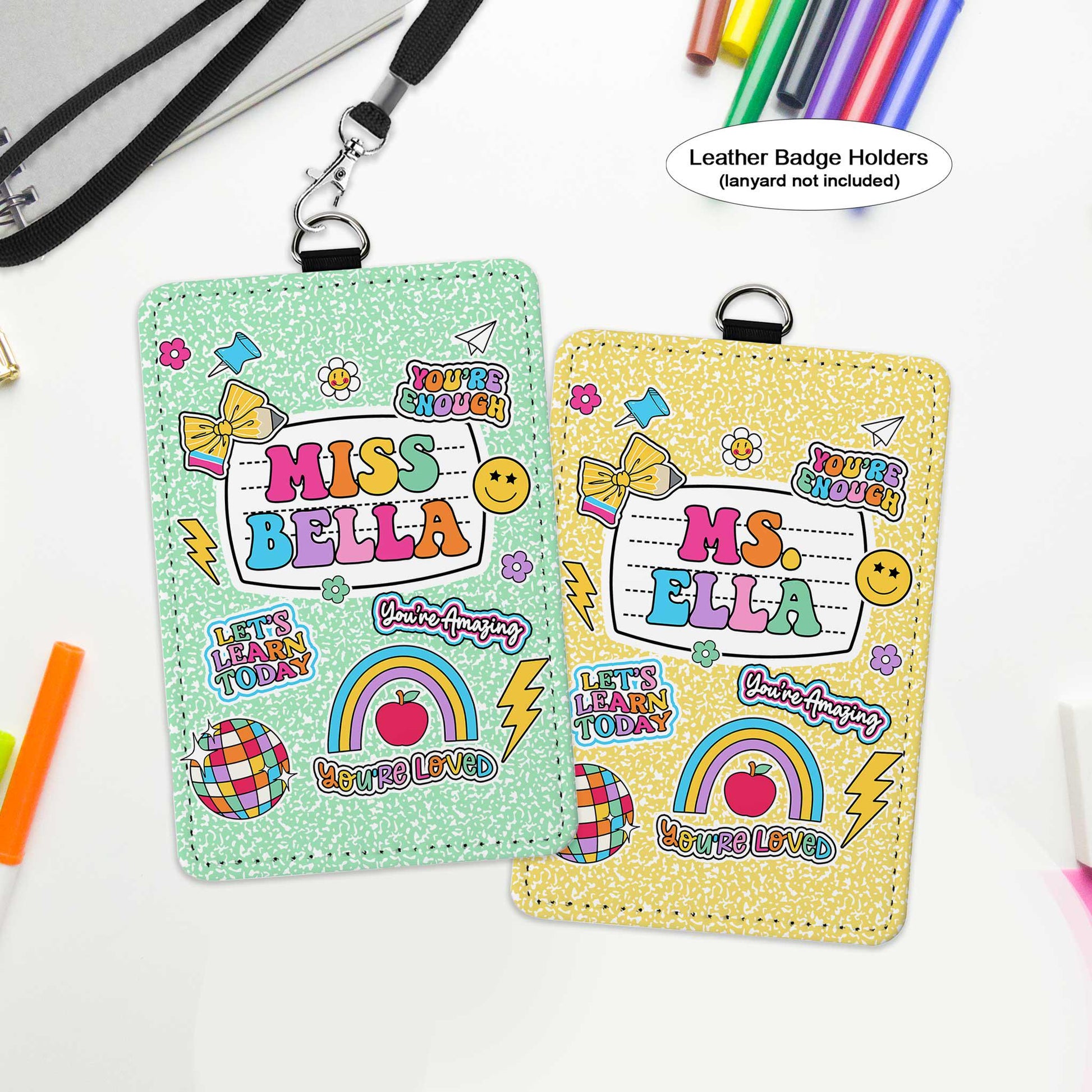 Personalized Teacher ID Badge Holder, Teacher Gift, Teacher Appreciation Gift, Back To School Gift, ID Holder Custom School Supply Theme