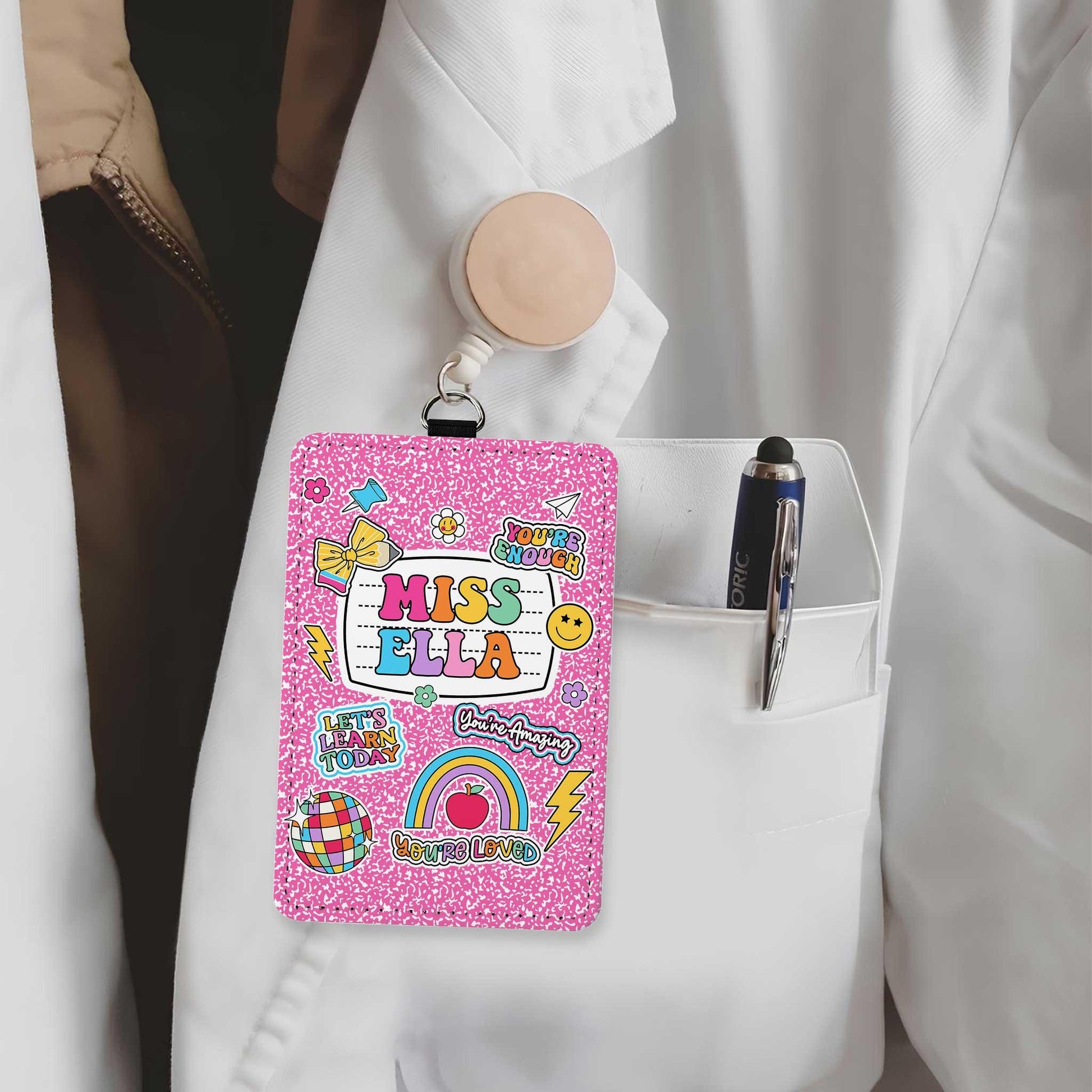 Personalized Teacher ID Badge Holder, Teacher Gift, Teacher Appreciation Gift, Back To School Gift, ID Holder Custom School Supply Theme