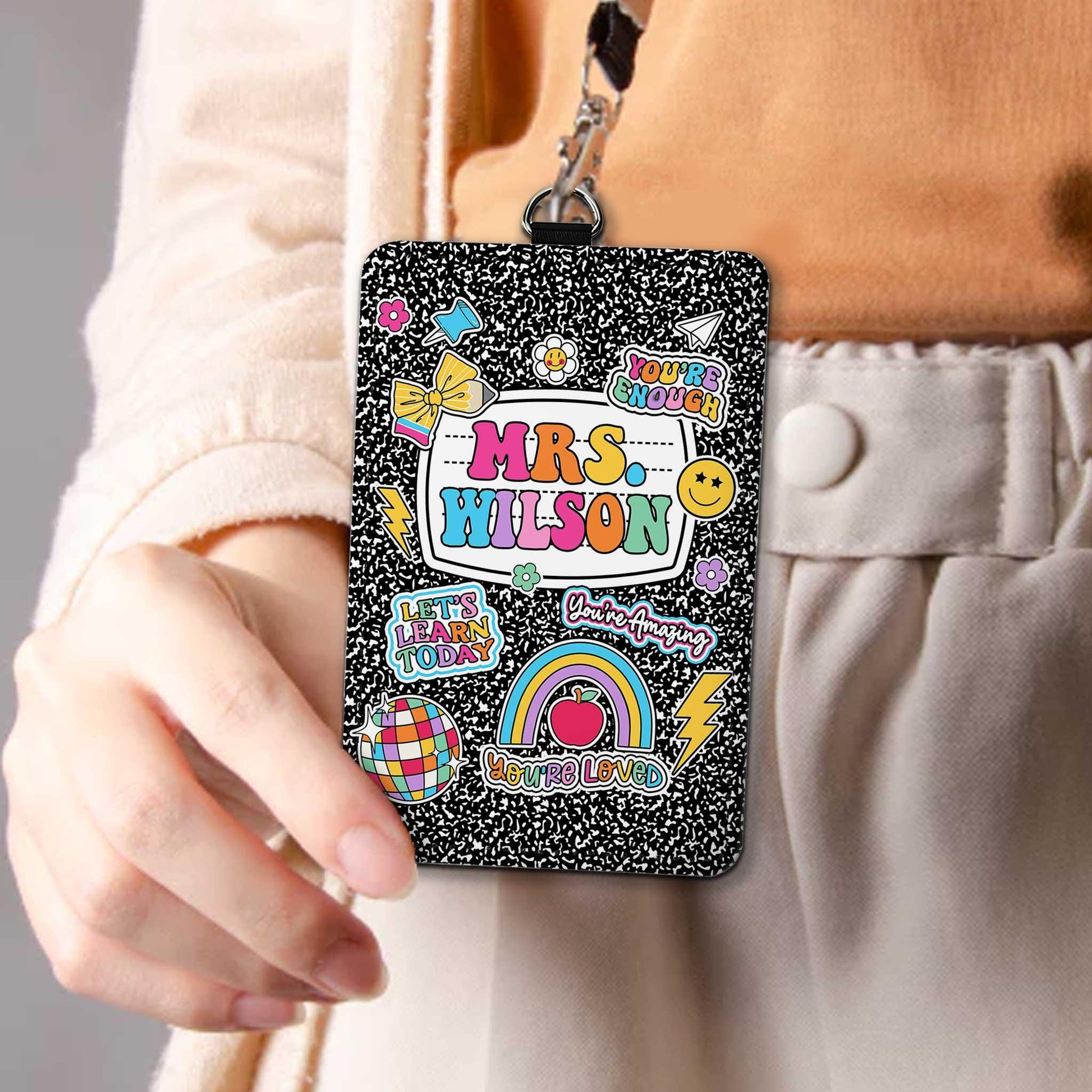 Teacher ID Badge Holder, Teacher Appreciation Gift, Back To School Gift, Teacher Lanyard With Name, Custom ID Holder School Supply Theme