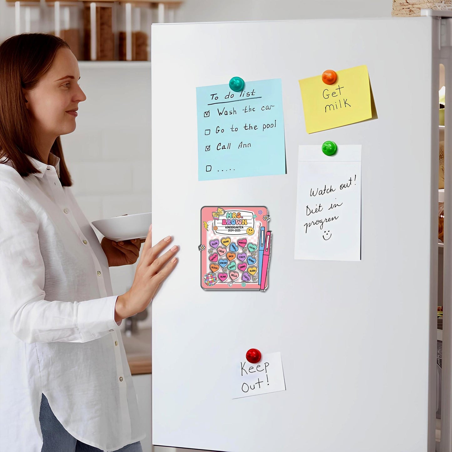 Kindergarten Teacher Appreciation Gift, Custom Teacher Shaker Magnet, Refrigerator Magnets, Back to School Gift, Composition Notebook Magnet