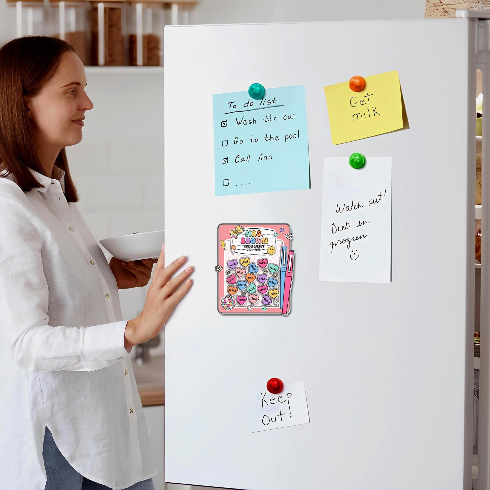 Kindergarten Teacher Appreciation Gift, Custom Teacher Shaker Magnet, Refrigerator Magnets, Back to School Gift, Composition Notebook Magnet