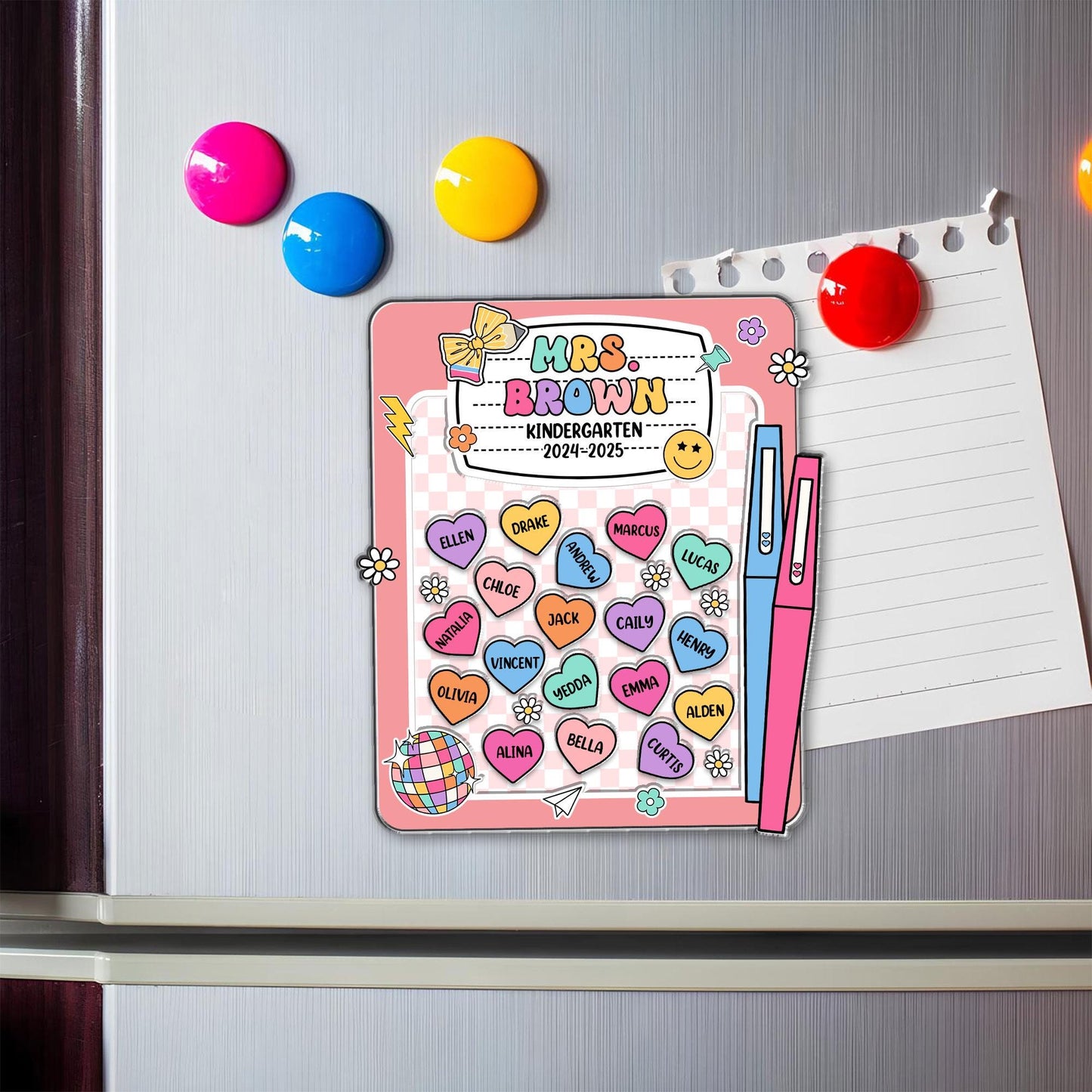 Kindergarten Teacher Appreciation Gift, Custom Teacher Shaker Magnet, Refrigerator Magnets, Back to School Gift, Composition Notebook Magnet