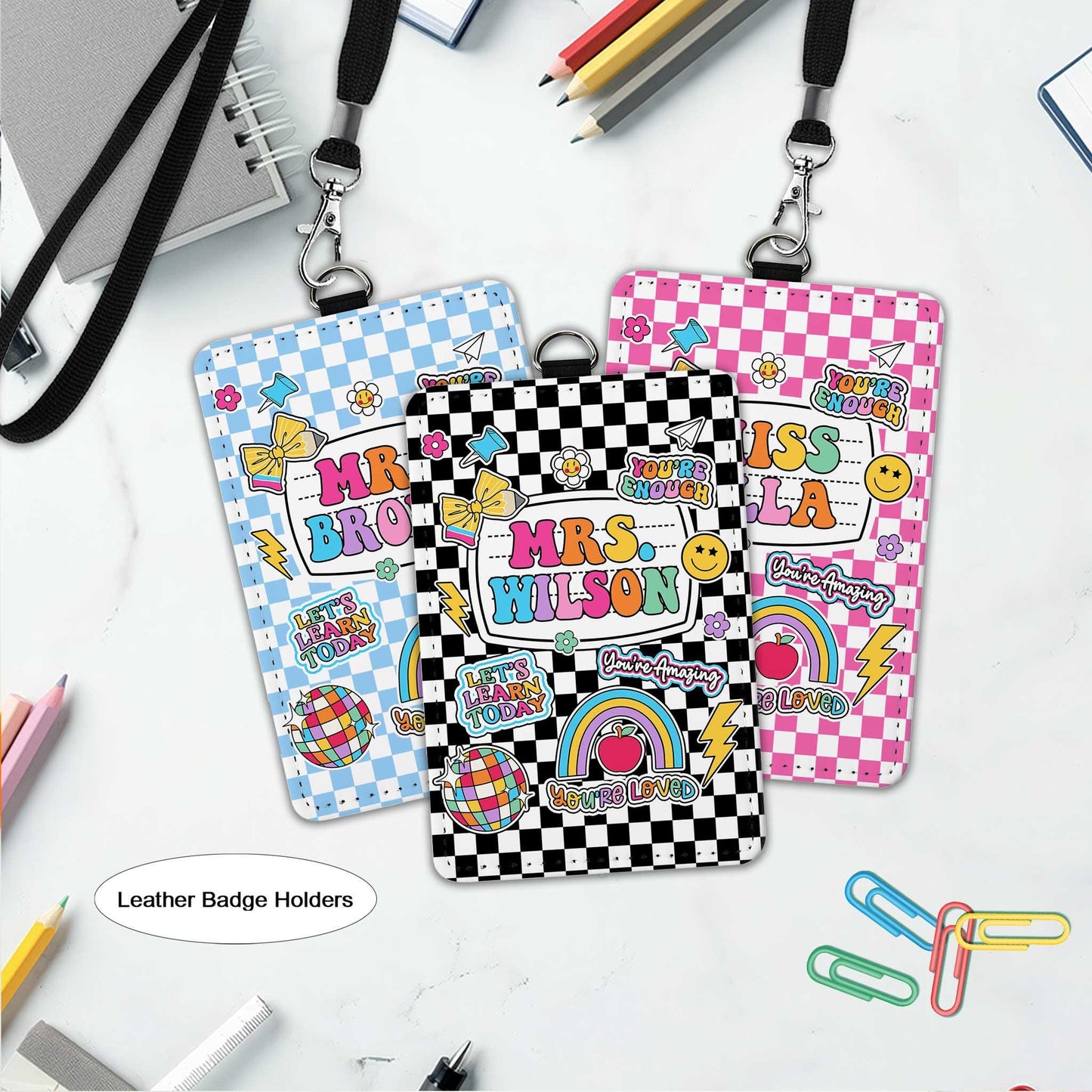 Teacher ID Badge Holder, Teacher Appreciation Gift, Custom ID Holder School Supply Theme, Teacher Lanyard With Name, Back To School Gift