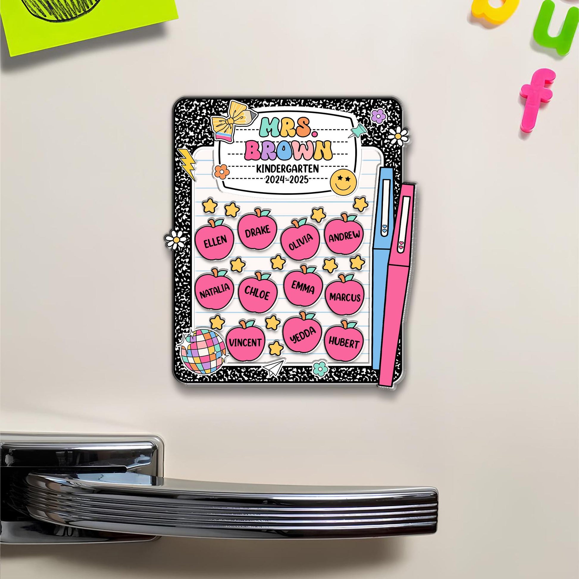 Kindergarten Teacher Appreciation Gift, Custom Teacher Shaker Magnet, Refrigerator Magnets, Back to School Gift, Composition Notebook Magnet