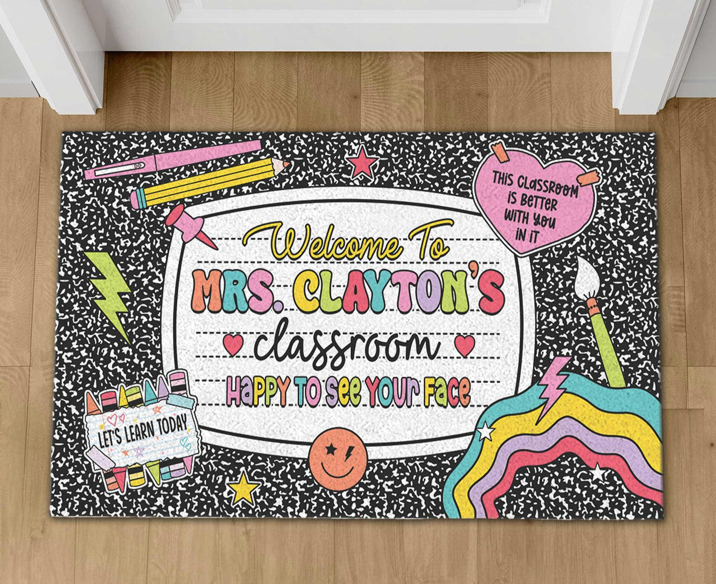 Personalized Teacher Classroom Doormat Composition Notebook Classroom Office Doormat, Teacher Gift Back To School, Teacher Appreciation Gift
