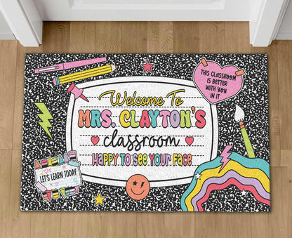 Personalized Teacher Classroom Doormat Composition Notebook Classroom Office Doormat, Teacher Gift Back To School, Teacher Appreciation Gift