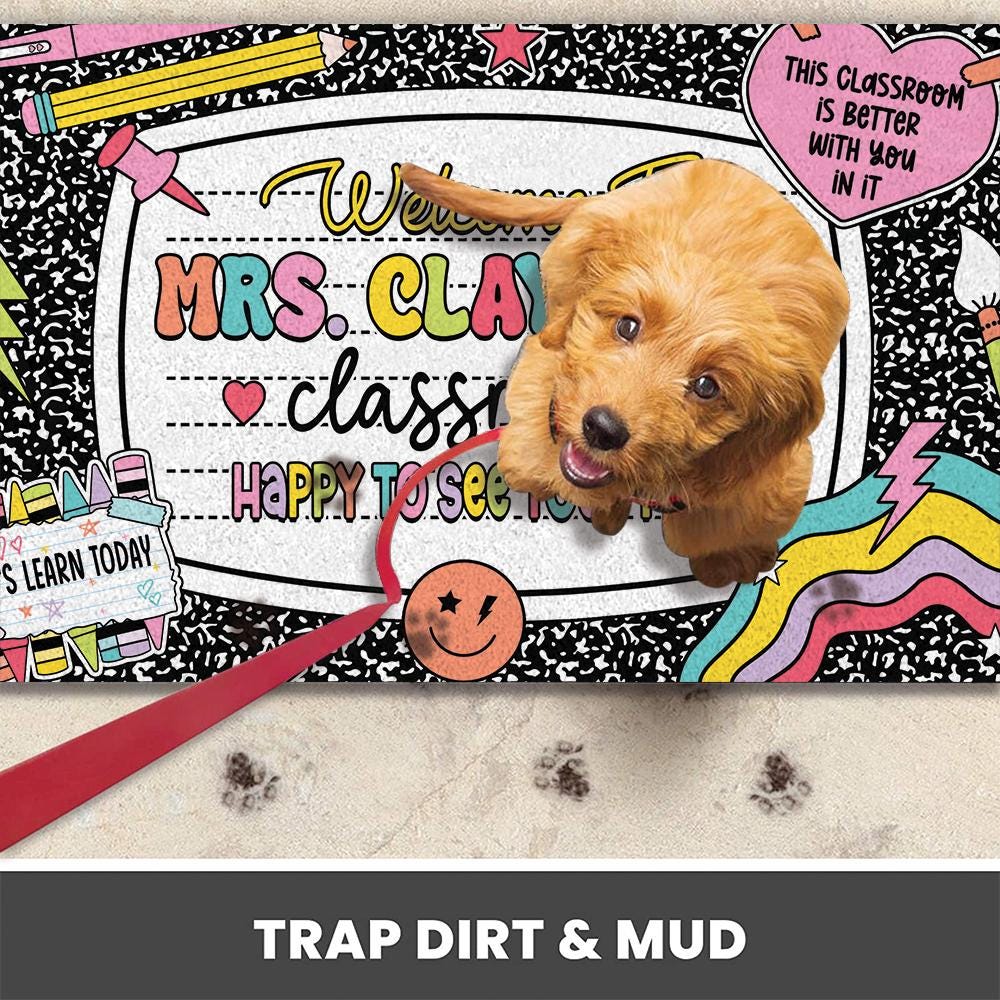 Personalized Teacher Classroom Doormat Composition Notebook Classroom Office Doormat, Teacher Gift Back To School, Teacher Appreciation Gift
