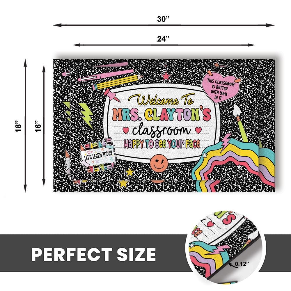Personalized Teacher Classroom Doormat Composition Notebook Classroom Office Doormat, Teacher Gift Back To School, Teacher Appreciation Gift