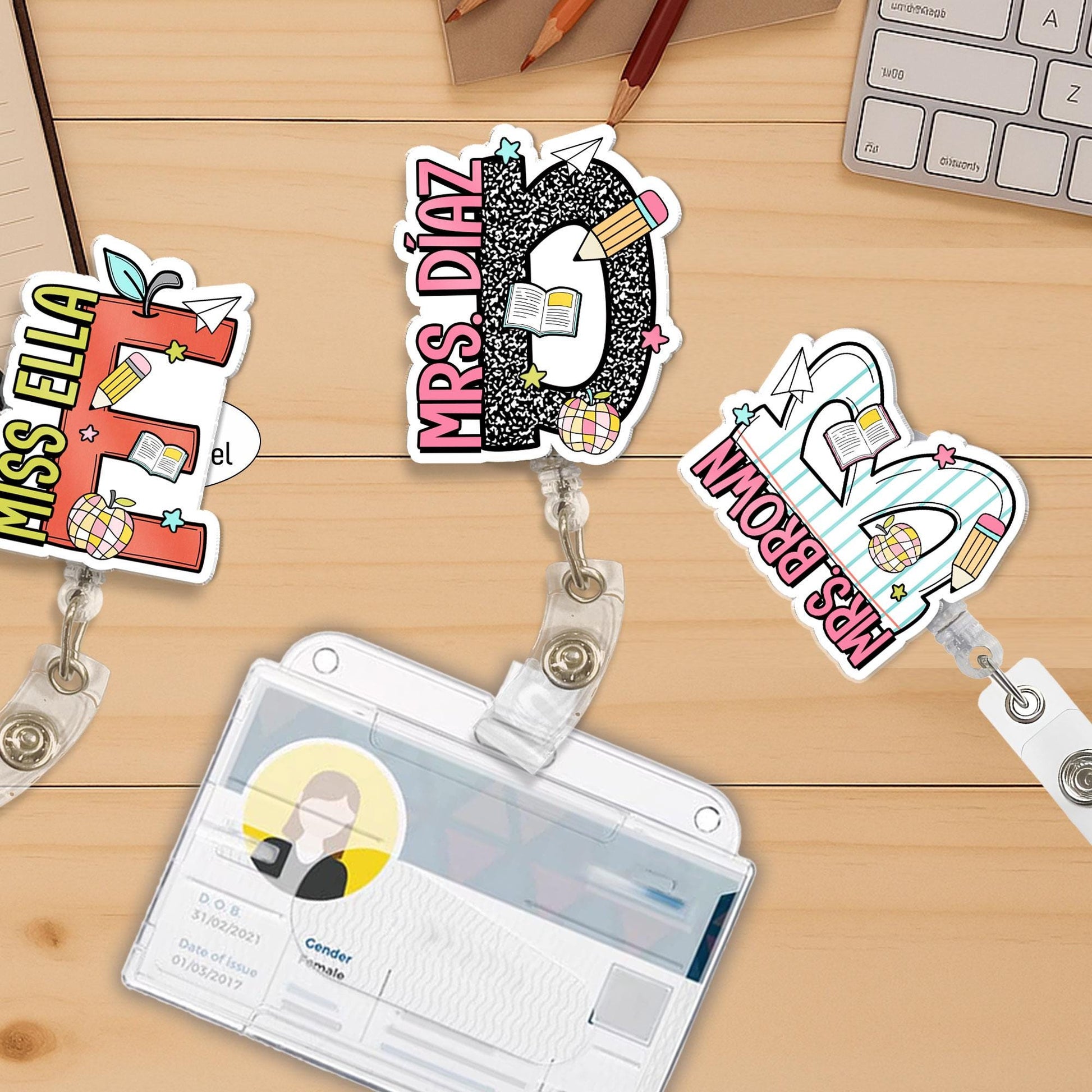 Personalized Teacher Badge Reel, Custom Teacher Name ID Holder Badge Reel, Retractable Badge Reel, Teacher Appreciation Gift, Back to School