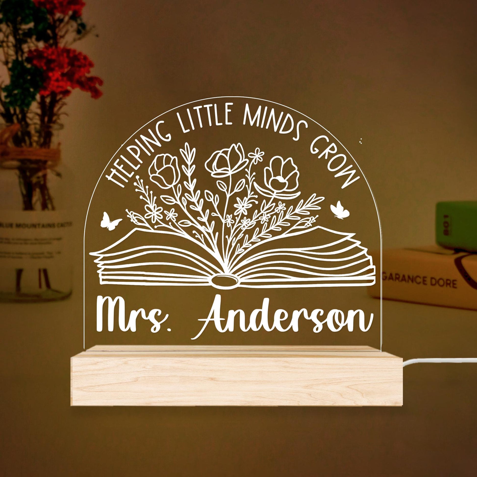 Personalized Teacher Night Light, Personalized Teacher Desk Name Plate, Classroom Decor, Back To School Gift, Teacher Appreciation Gift