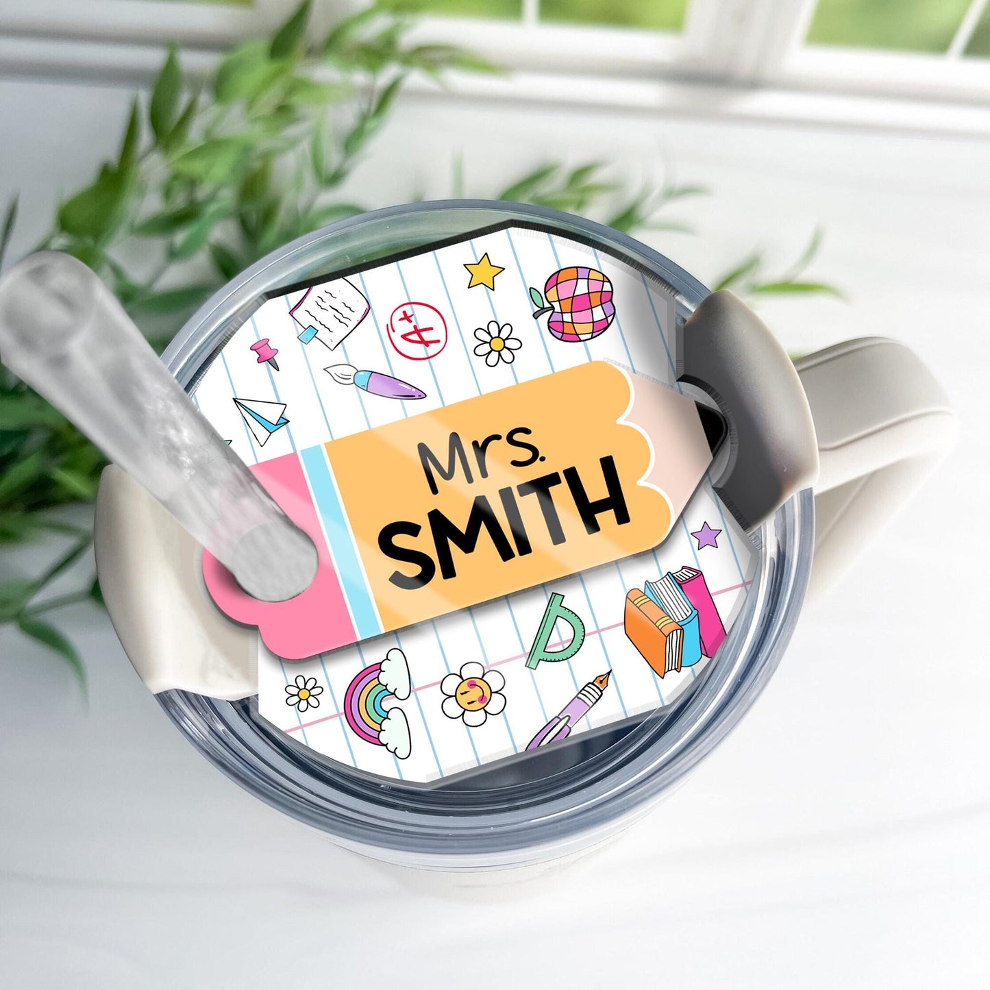 Custom Pencil Tumbler Name Tag, Teacher Name Tumbler Plate Topper, 40oz/30oz Tumbler Lid Name Tag, Back To School, Teacher Appreciation Gift