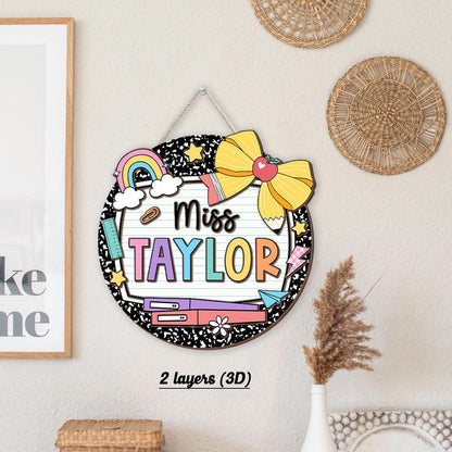 Teacher Appreciation Gift, Custom Teacher Door Hanger Composition Book 3D Wooden Sign, Teacher Name Class Welcome Sign, Back To School Gift