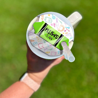 Custom Pencil Tumbler Name Tag, 40oz/30oz Tumbler Lid Name Tag, Teacher Name Tumbler Plate Topper, Back To School, Teacher Appreciation Gift