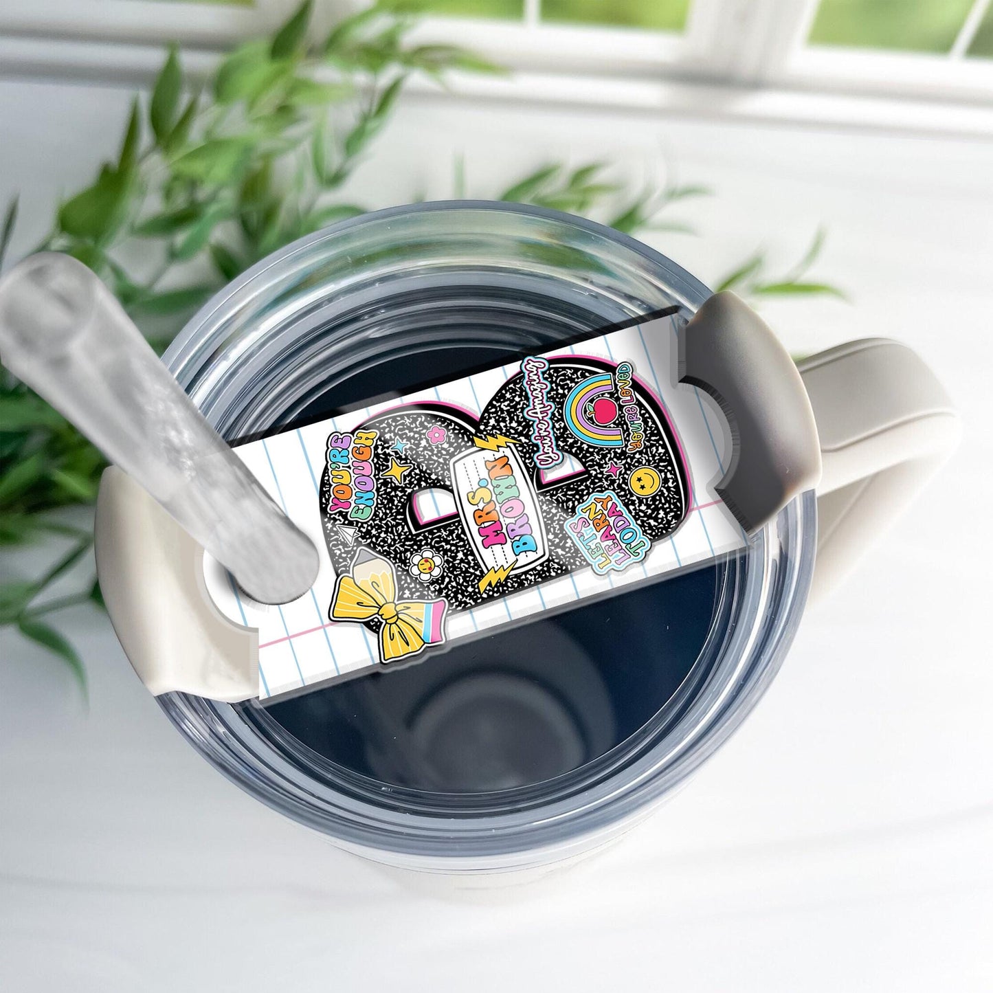 Personalized Tumbler Name Plate Composition Book, Teacher Gifts, 40oz/30oz Tumbler Lid Name Tag, Back To School, Teacher Appreciation Gift