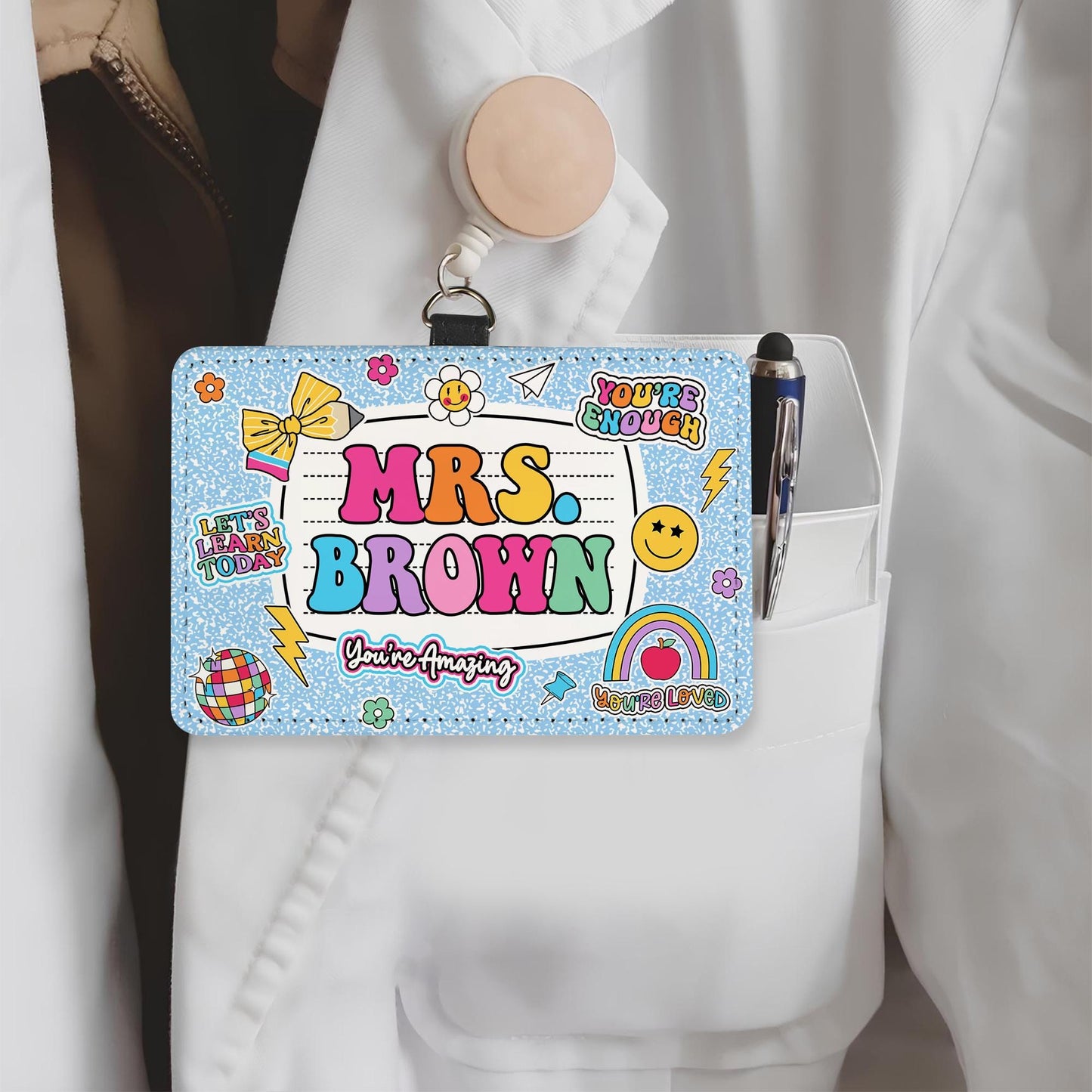 Personalized Teacher ID Badge Holder, Teacher Appreciation Gift, Teacher Gift, Back To School Gift, ID Holder Custom School Supply Theme