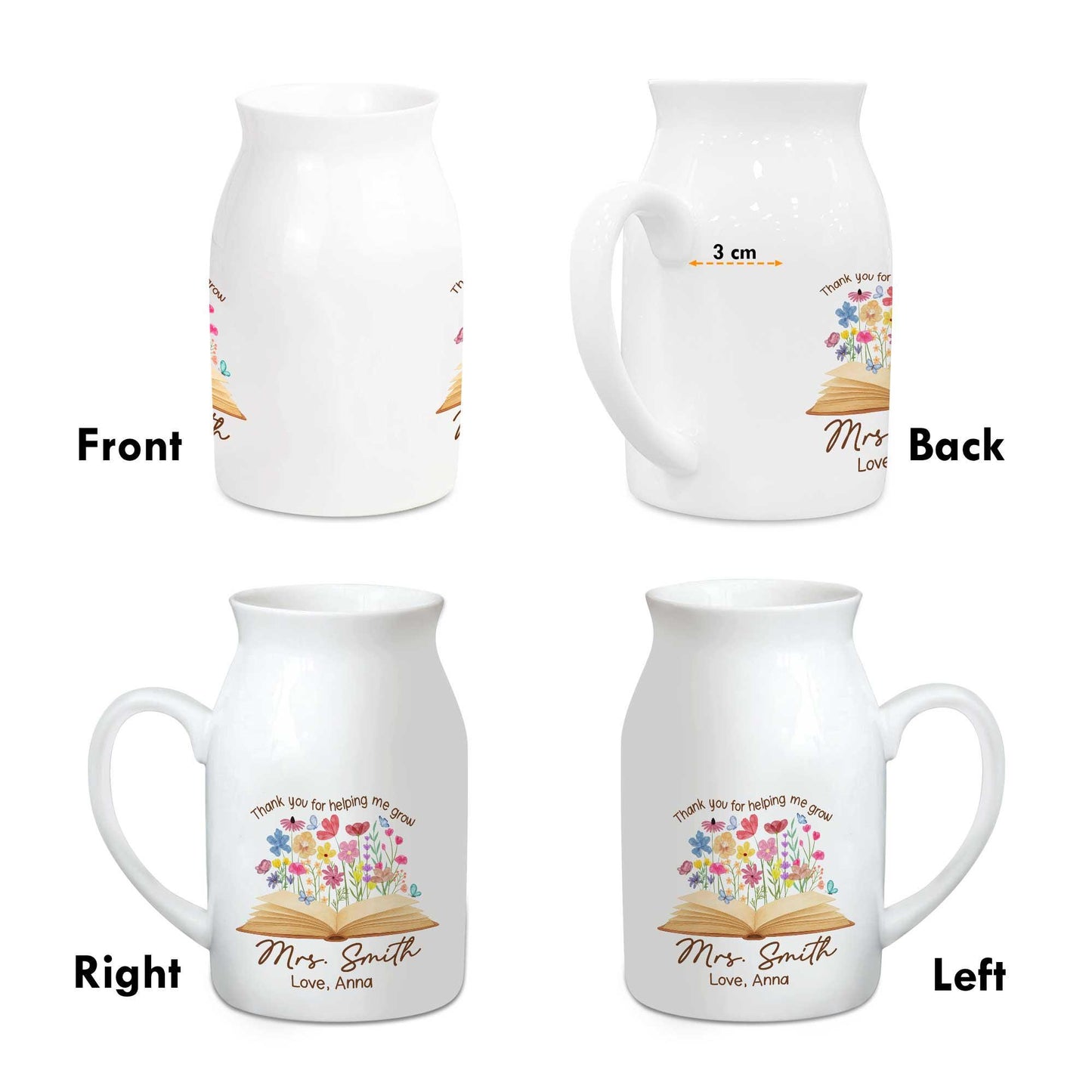 Teacher Appreciation Gift, Thank You for Helping Me Grow Custom Vase, Back To School Gift, Flower Vase for Teacher, Thank You Teacher Gifts