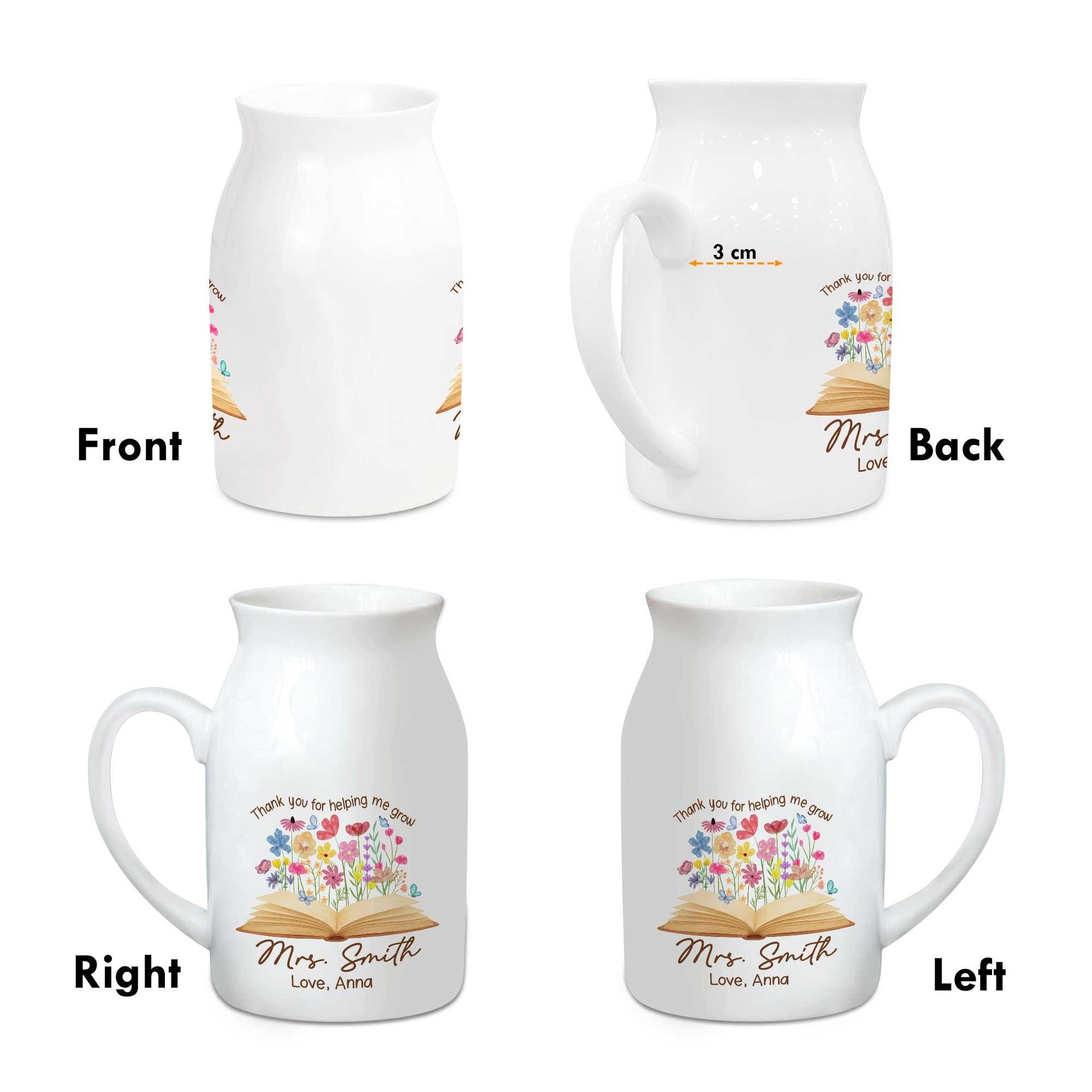 Teacher Appreciation Gift, Thank You for Helping Me Grow Custom Vase, Back To School Gift, Flower Vase for Teacher, Thank You Teacher Gifts