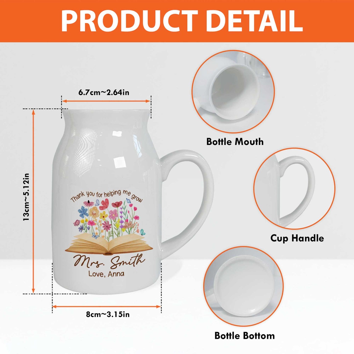 Teacher Appreciation Gift, Thank You for Helping Me Grow Custom Vase, Back To School Gift, Flower Vase for Teacher, Thank You Teacher Gifts