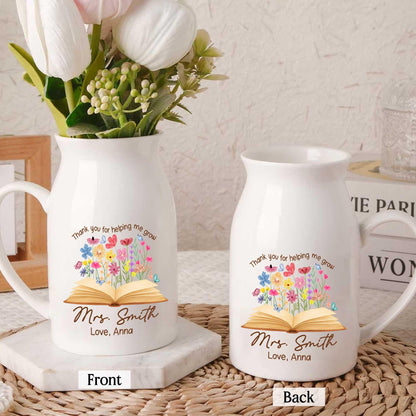 Teacher Appreciation Gift, Thank You for Helping Me Grow Custom Vase, Back To School Gift, Flower Vase for Teacher, Thank You Teacher Gifts