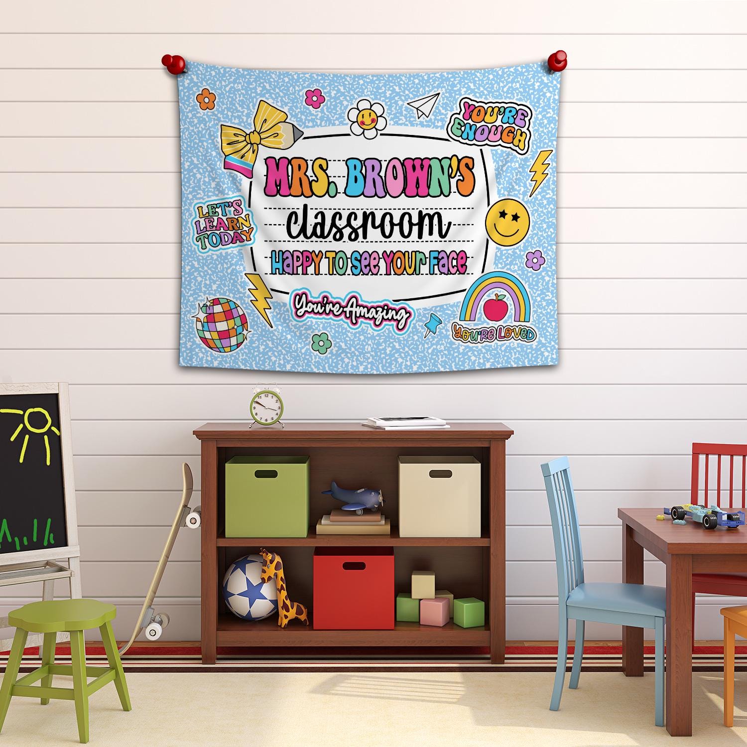 Custom Teacher Tapestry Classroom Tapestries, Happy To See Your Face, Teachers Name Gift, Teacher Appreciation Gifts, Back To School Gift