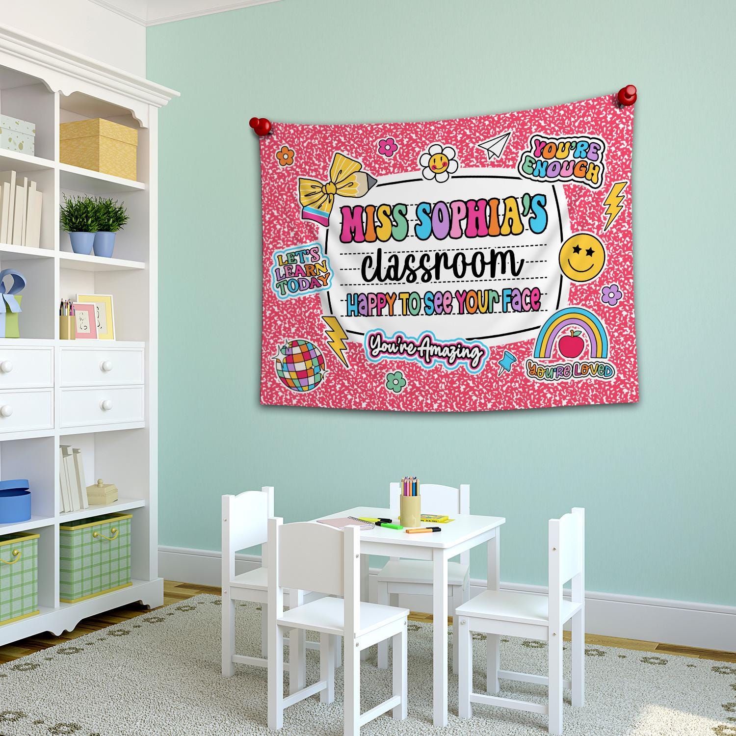 Custom Teacher Tapestry Classroom Tapestries, Happy To See Your Face, Teachers Name Gift, Teacher Appreciation Gifts, Back To School Gift
