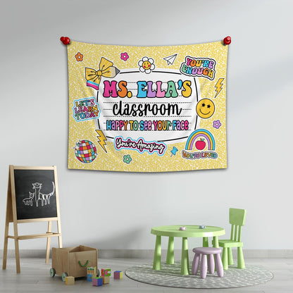 Custom Teacher Tapestry Classroom Tapestries, Happy To See Your Face, Teachers Name Gift, Teacher Appreciation Gifts, Back To School Gift